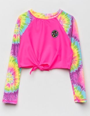 MAUI AND SONS Tie Dye Tie Front Girls Rash Guard