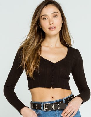SKY AND SPARROW Button Front Black Crop Cardigan