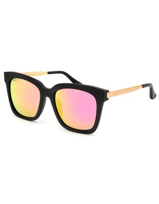 DIFF EYEWEAR Bella Matte Black & Pink Mirror Polarized Sunglasses