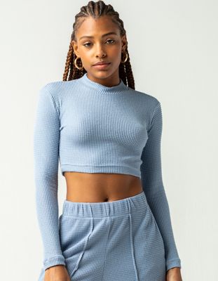 MISS POSH Fuzzy Mock Neck Blue Lounge Top