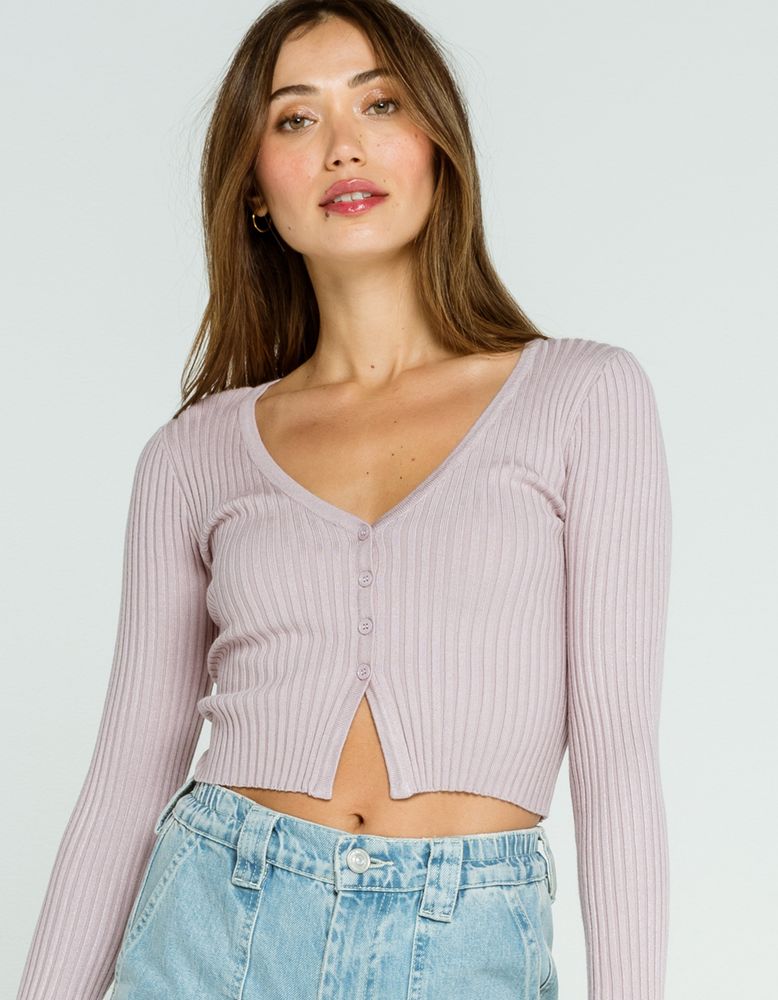 FULL TILT Button Front Lavender Ribbed Cardigan