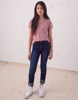 RSQ Mid Rise Cuff Girls Dark Wash Jeans