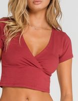 IVY & MAIN Solid Surplice Burgundy Crop Top