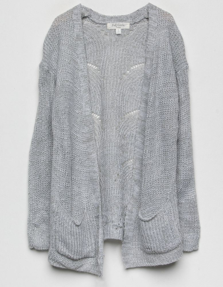 FULL CIRCLE TRENDS Pointelle Girls Heather Gray Cardigan