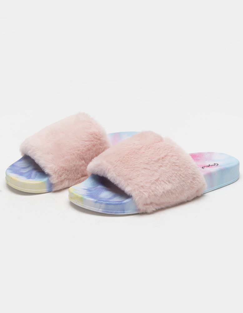 QUPID Tie Dye Faux Fur Slide Sandals