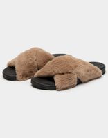 QUPID Faux Fur Crisscross Slide Sandals