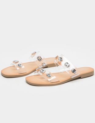 SODA Clear Rhinestone Two Strap Sandals