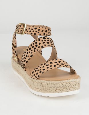 SODA Ankle Banded Leopard Espadrille Flatform Sandals