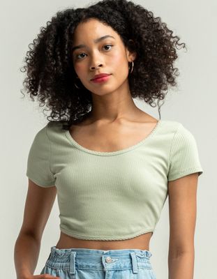 HEART & HIPS Scoop Neck Sage Crop Tee