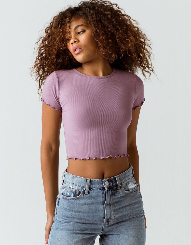 BOZZOLO Ribbed Lettuce Edge Lavender Crop Tee