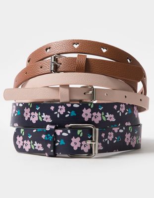 3 Pack Floral Heart & Solid Belts