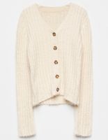 WHITE FAWN Ribbed Fuzzy Girls Cardigan