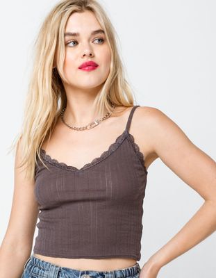 BDG Urban Outfitters Pointelle V Neck Charcoal Cami