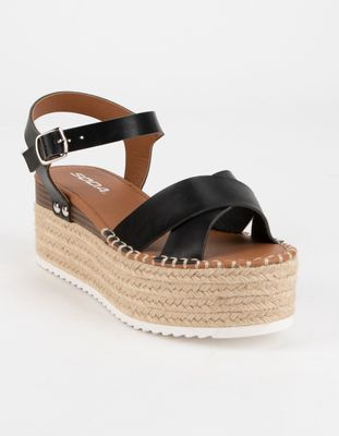 SODA High Ankle Strap Black Flatform Sandals