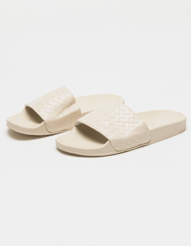 OASIS SOCIETY Woven Beige Slide Sandals