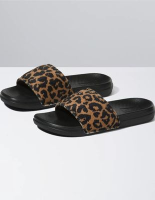 VANS Leopard Fur La Costa Girls Slide Sandals