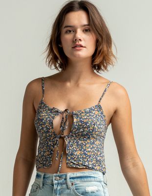 SKY AND SPARROW Floral Navy Double Tie Front Cami