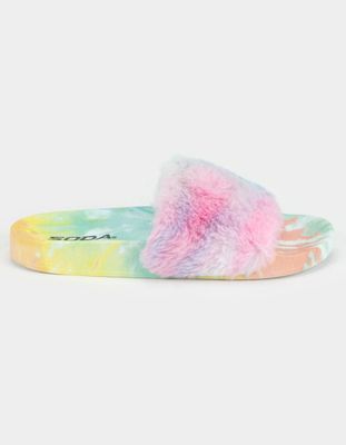 SODA Faux Fur Girls Slide Sandals