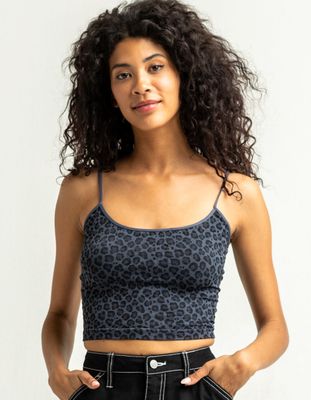 FULL TILT Leopard Low Back Strappy Black & Navy Cami