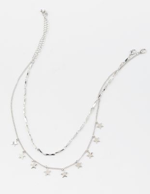 FULL TILT 2 Pack Layered Star/Chain Silver Necklace