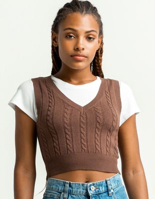 FULL TILT Cable Knit Shrunken Sweater Vest