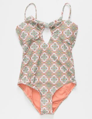 O'NEILL Alexa Tile Tie Front Girls One Piece Swimsuit