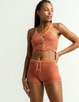 FULL CIRCLE TRENDS Button Front Crochet Sand Tank & Shorts Set