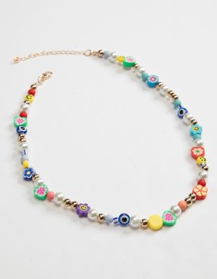 FULL TILT Heart Flower & Pearl Beaded Necklace