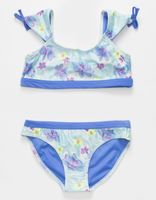 HURLEY Floral Cap Sleeve Girls Blue Bikini Set