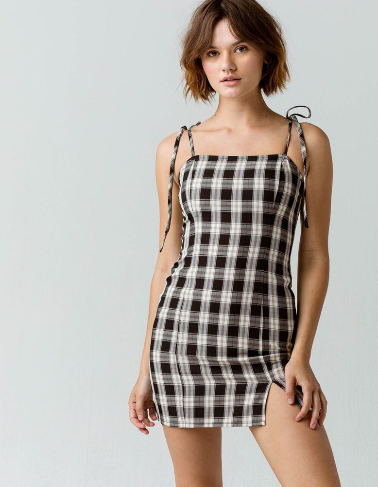 FULL TILT Plaid Front Slit Slip Dress