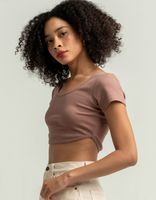 HEART & HIPS Scoop Neck Chocolate Crop Tee