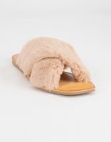 SODA Crisscross Faux Fur Slide Sandals