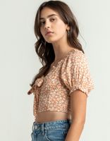 LOVE TREE Knot Front Peach Smocked Top