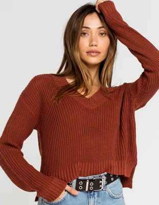 FULL TILT V Neck Rust Sweater