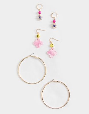 FULL TILT 3 On Flowers/Smile/Hoop Earring Set