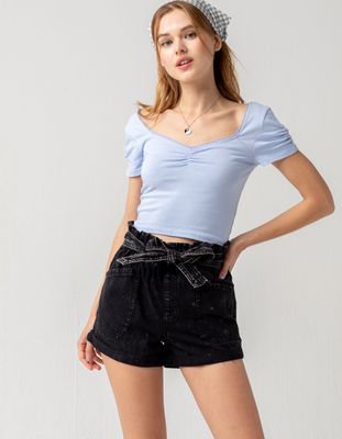 RSQ Paperbag Acid Wash Denim Shorts