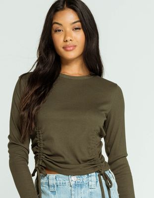 SKY AND SPARROW Double Cinch Front Olive Tee