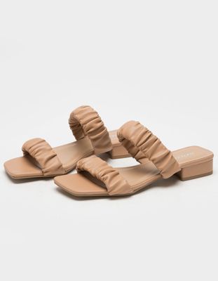 SODA Scrunch Square Toe Nude Block Heel Sandals