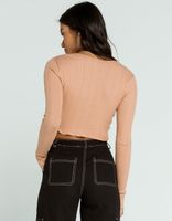 SKY AND SPARROW Button Front Tan Crop Cardigan