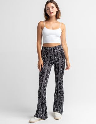 SKY AND SPARROW Rib Womens Flare Pants - BLACK