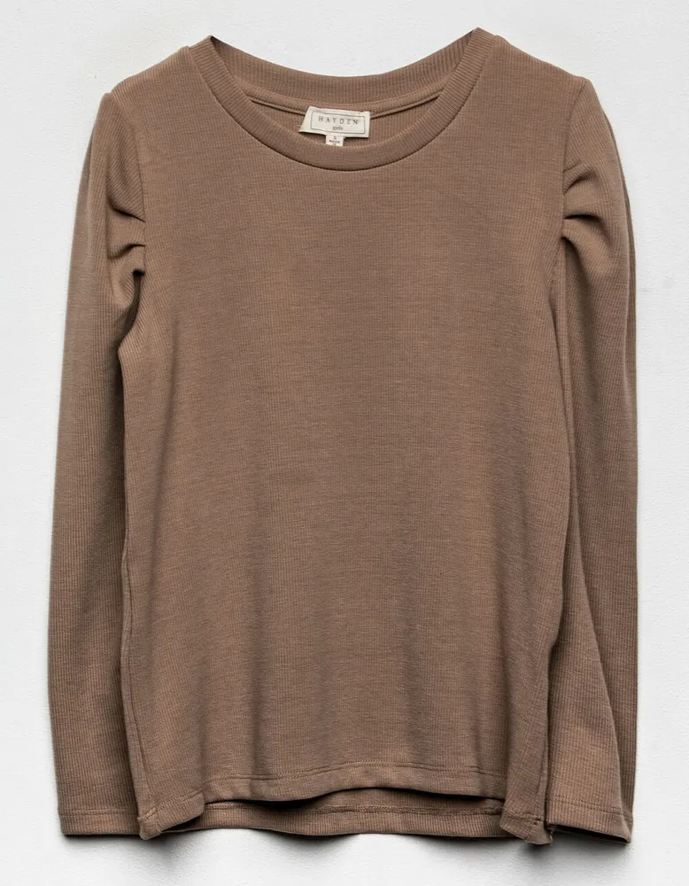 HAYDEN Puff Sleeve Girls Taupe Top