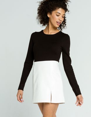 WEST OF MELROSE White Hot Pleather Side Slit Skirt