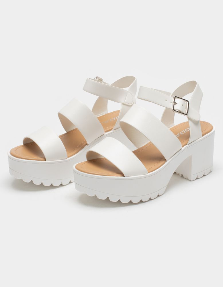 SODA Lug Sole Ankle Strap White Platform Sandals