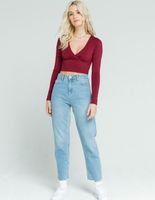 SKY AND SPARROW Solid Surplice Burgundy Crop Top