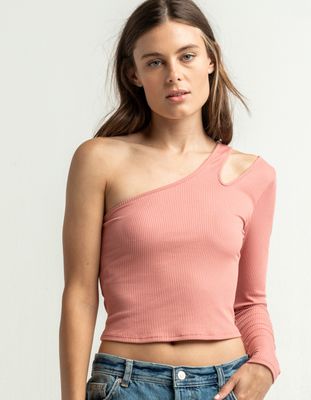 WEST OF MELROSE Heart On My Sleeve Mauve One Shoulder Top