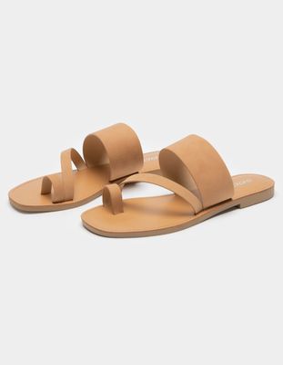 SODA Strappy Toe Tan Slide Sandals