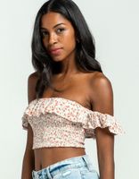 SKY AND SPARROW Off The Shoulder Multi Smock Crop Top