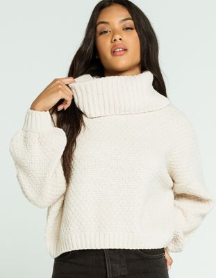 SKY AND SPARROW Chenille Cowl Neck Ivory Sweater