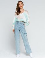 FULL TILT V Neck Tie Dye Light Green Crop Sweatshirt