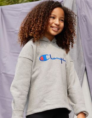 CHAMPION Boxy Girls Heather Gray Hoodie